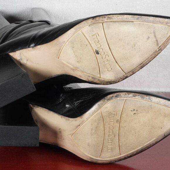 Women's Franco Sarto Black Leather Ankle High Wedge Fashion Boots Booties 6 - Picture 7 of 7